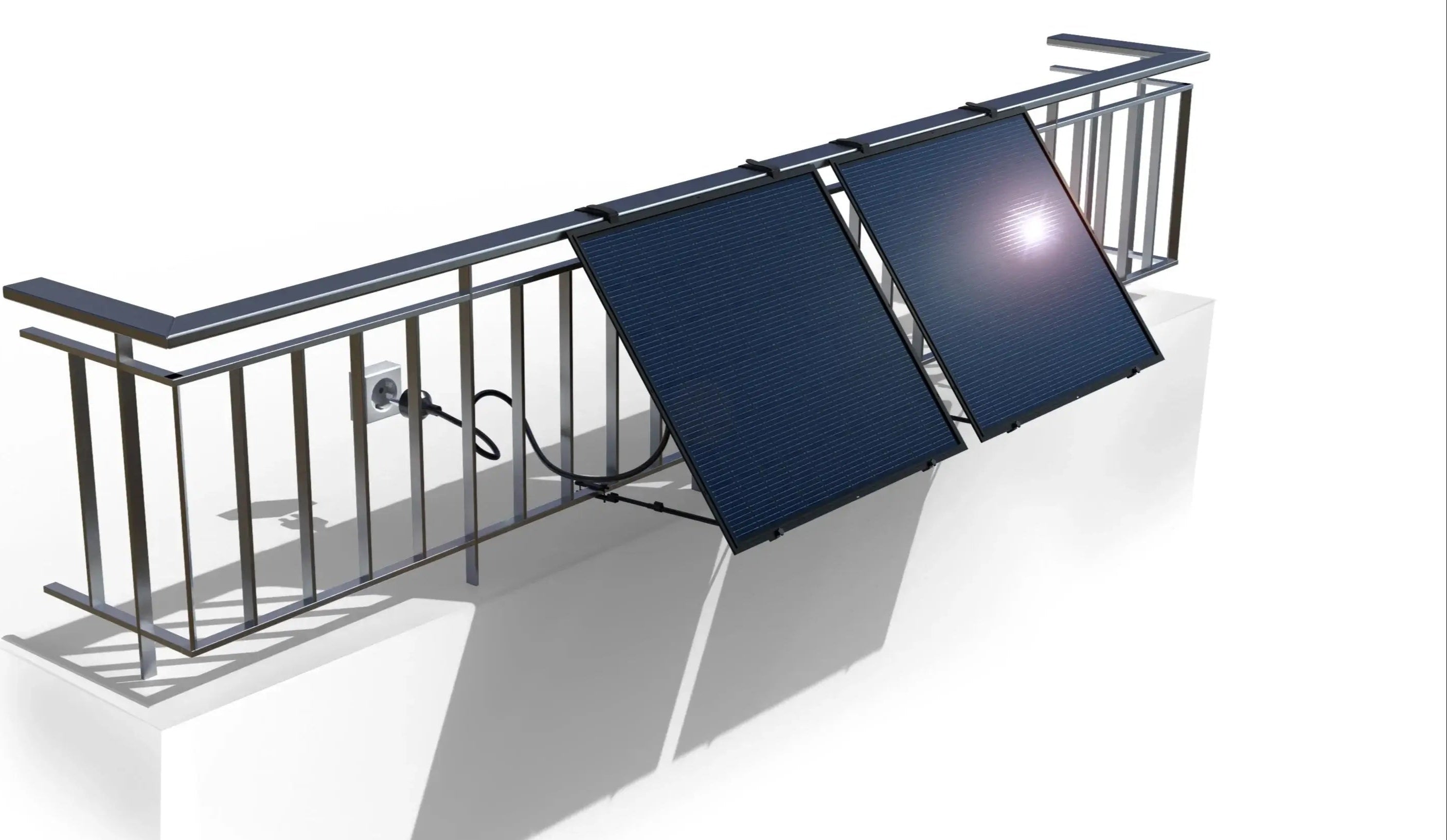 Balcon avec un kit solaire sunflower solar sur un fond blanc de studio