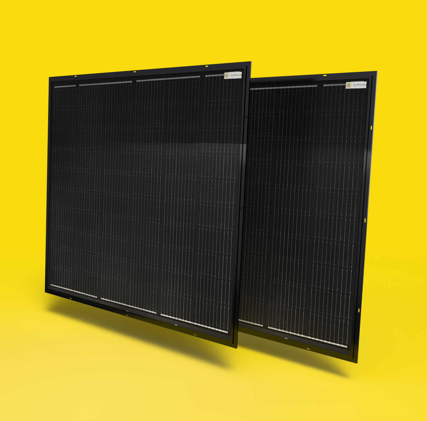 Twee stekker zonnepanelen met een gele achtergrond