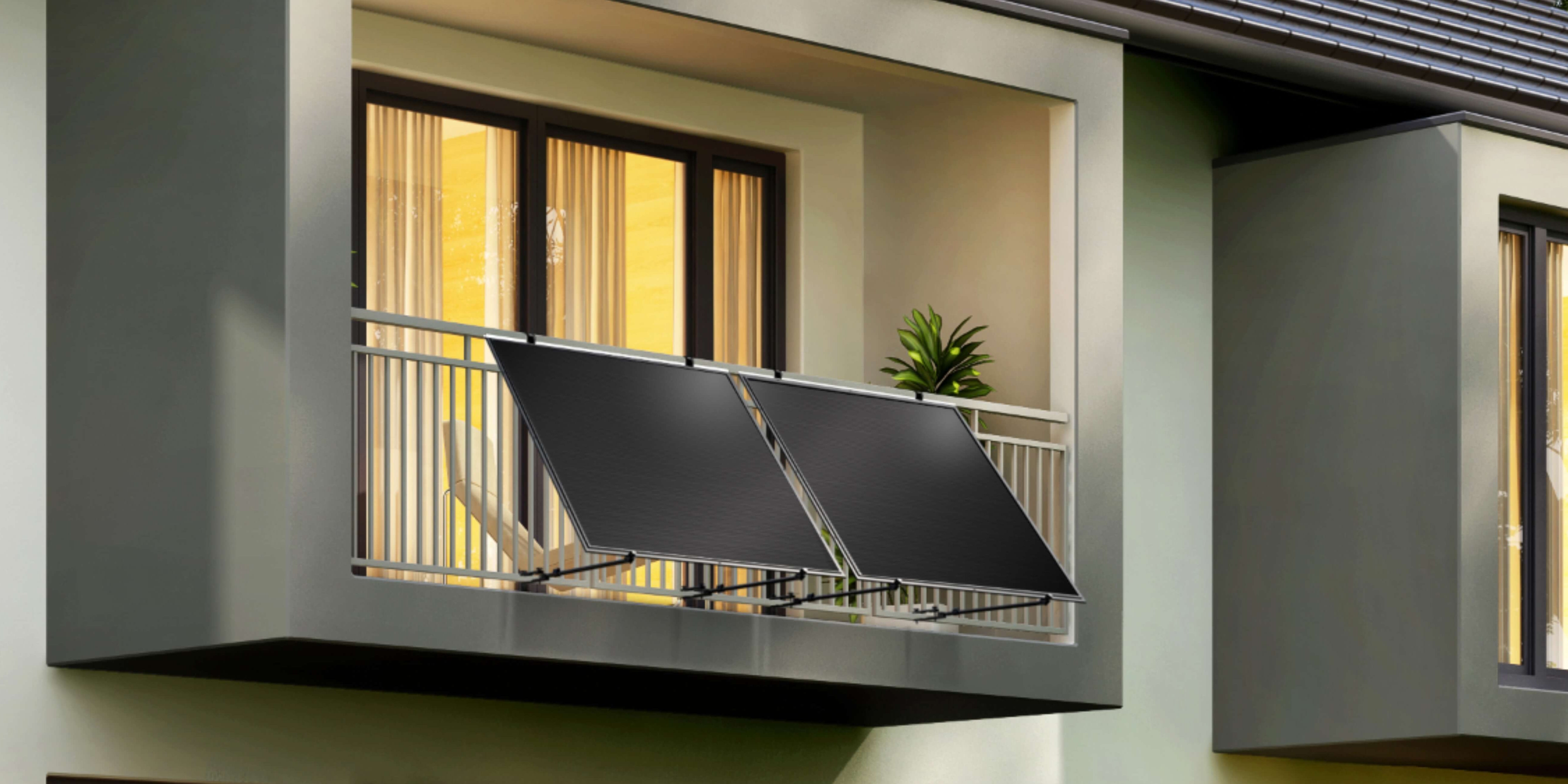 un balcon moderne gris avec un panneau solaire Sunflower solar